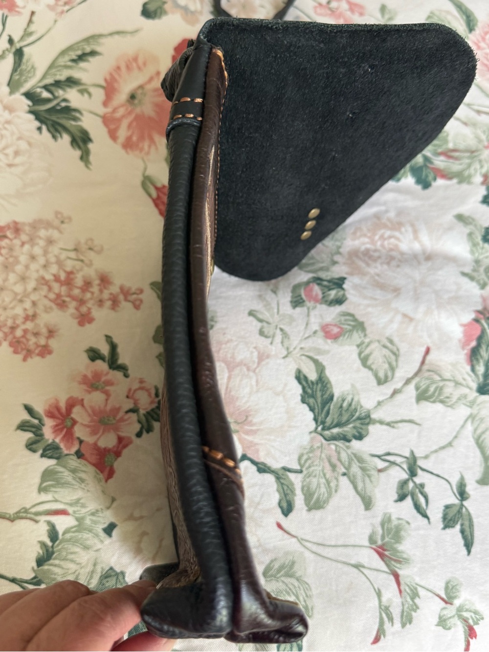 Boho Hand Tooled Leather Crossbody Bag Western Asymmetric Vintage Artisan Purse - Picture 14 of 16